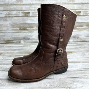 UGG Australia Woman’s Bellvue Black Leather & Shearling 5745 Moto Boots Size 8